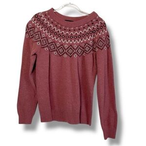 Sunice Stormpack Sweater Nordic Yoke Fair Isle Pattern Pink White Crew Sze Large